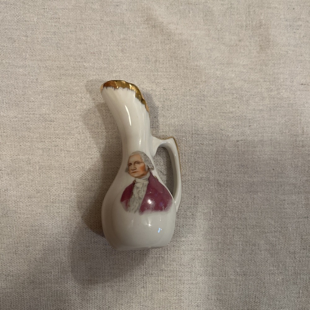 Vintage Porcelain George Washington Vase 4in Gold Trim
